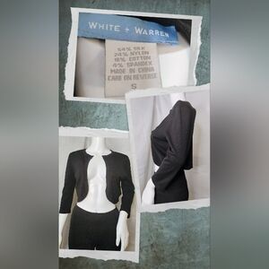 White + Warren Black Cropped Cardigan